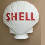 V106 - Half Shell Globe Sign in white ready to display   