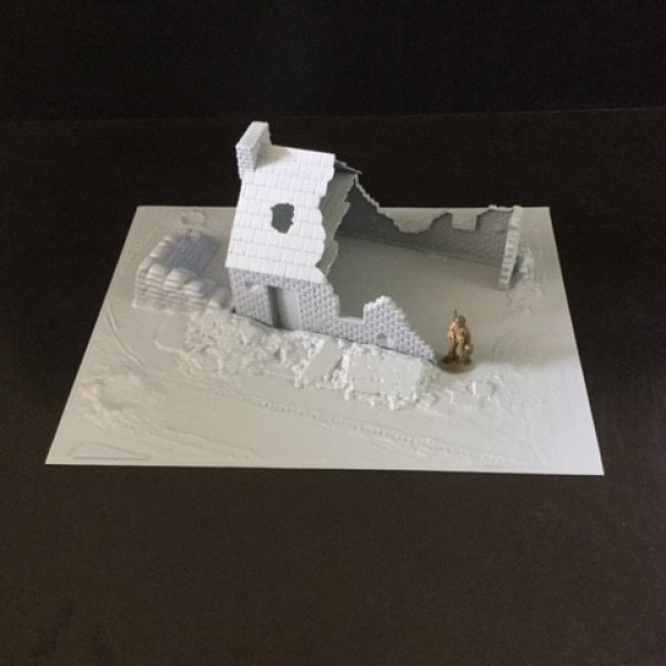T215 1/32 Cottage Ruins Kit with diorama base