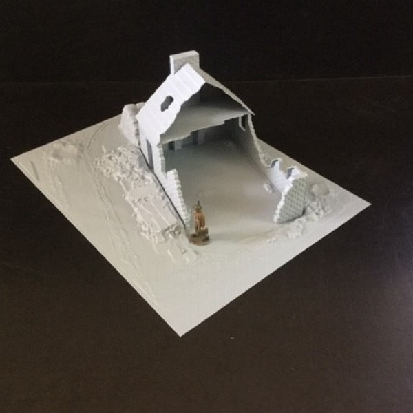 T215 1/32 Cottage Ruins Kit with diorama base